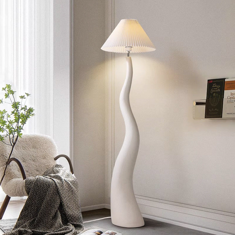 Contemporary Creative Tapered Waves Resin Fabric 1-Light Standing Floor Lamp For Bedroom