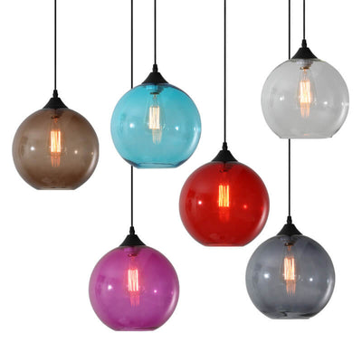 Lustre Suspendu Minimaliste Nordique en Verre Rond Teinté à 1 Lumière 