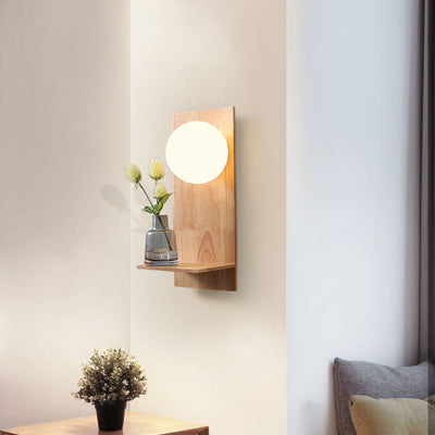 Nordische minimalistische Glaskugel-Holzsockel 1-flammige Wandleuchte