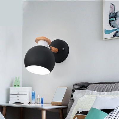 Modern Macaron Round Iron Wood 1-Light Wall Sconce Lamp