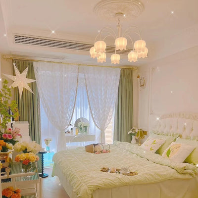 French Cream White Bellflower Acrylic 5/6/8 Light Chandelier