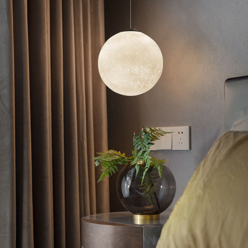 Contemporary Creative Moon Resin Fiber 1-Light Pendant Light For Bedroom