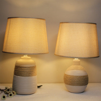 Nordic Vintage Fabric Ceramic Jar Base 1-Light Table Lamp