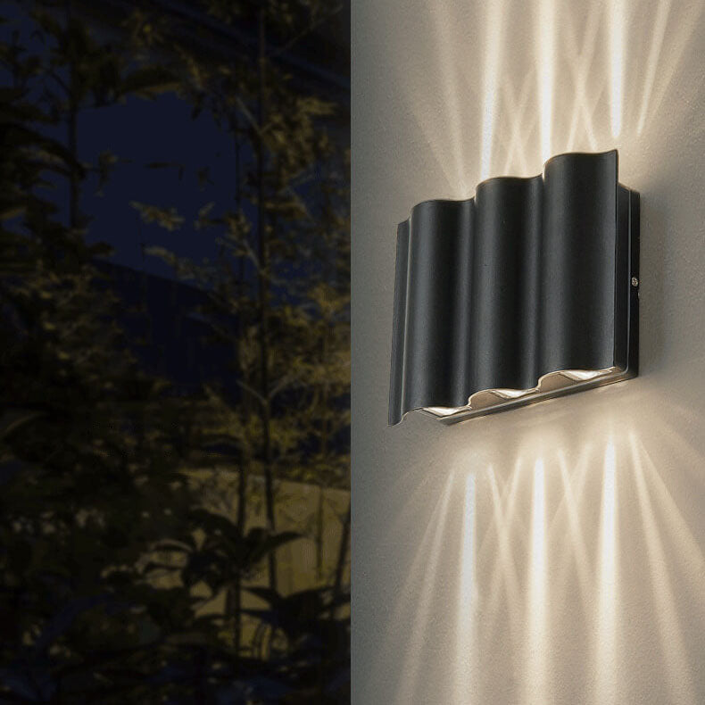 Moderne Welle Aluminium Glas Wasserdichte LED Außenwandleuchte Lampe 