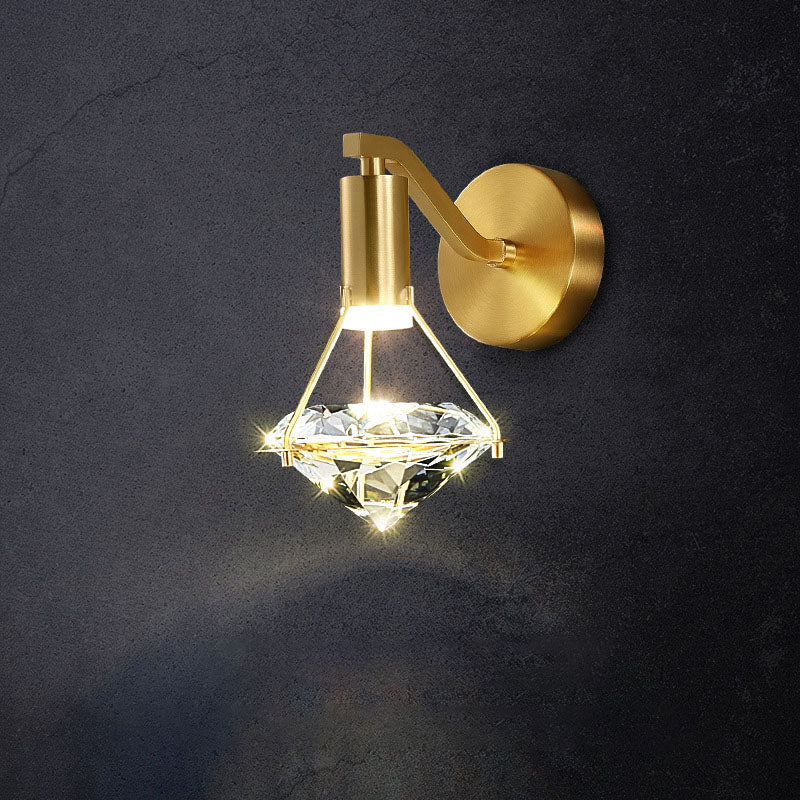 Modern Mid-Century Diamond Brass Crystal LED Wall Sconce Lamp For Living Room