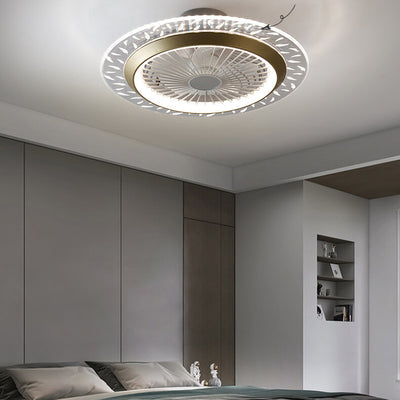 Modern RGB Acrylic Round LED Seme-Flush Mount Ceiling Fan Light