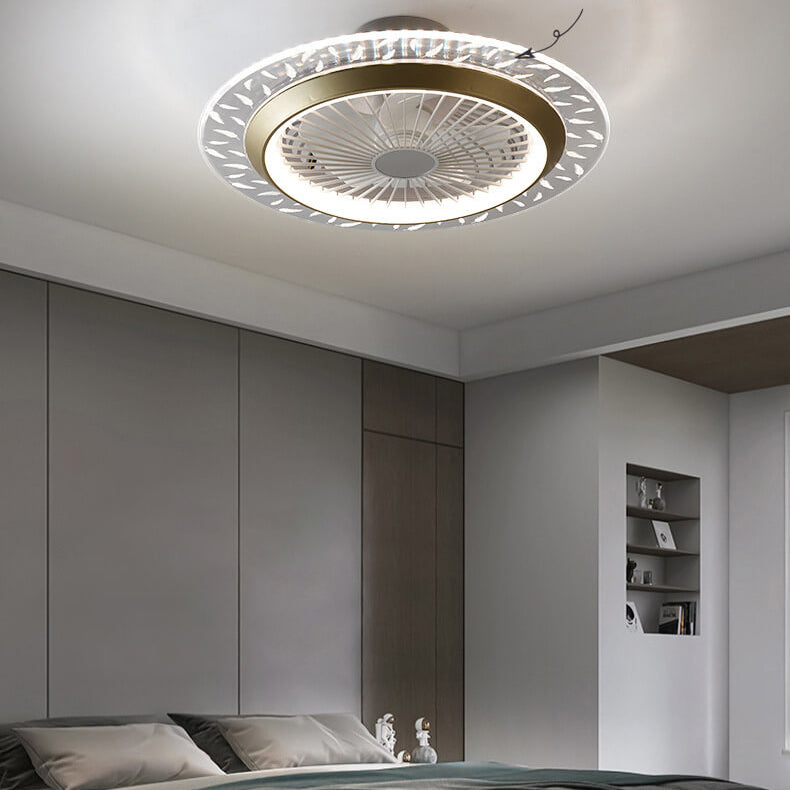 Modern RGB Acrylic Round LED Seme-Flush Mount Ceiling Fan Light