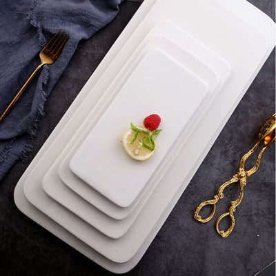 Modern Porcelain White Rectangular Flat Dinner Plate