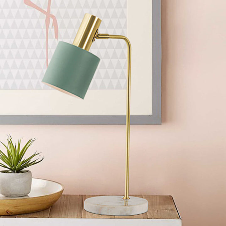 Modern Minimalist  Cylinder Shade Marble Hardware Base 1-Light Table Lamp for Bedroom