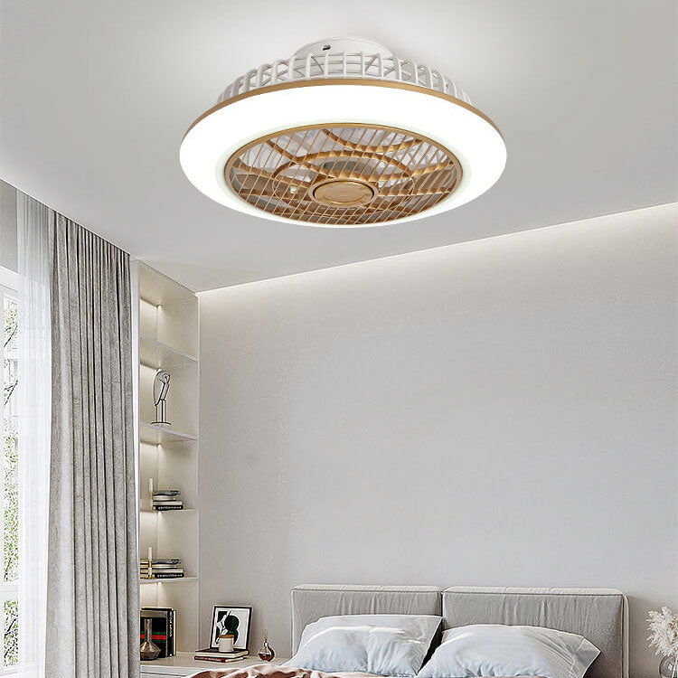 Modern Minimalist Round Cage Iron Acrylic LED Flush Mount Ceiling Fan Light For Living Room