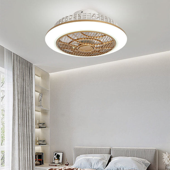 Modern Minimalist Round Cage Iron Acrylic LED Flush Mount Ceiling Fan Light For Living Room