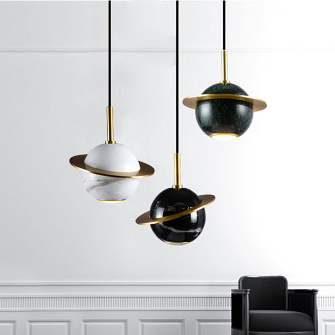 Contemporary Nordic Planet Marble Iron LED Pendant Light for Living Room