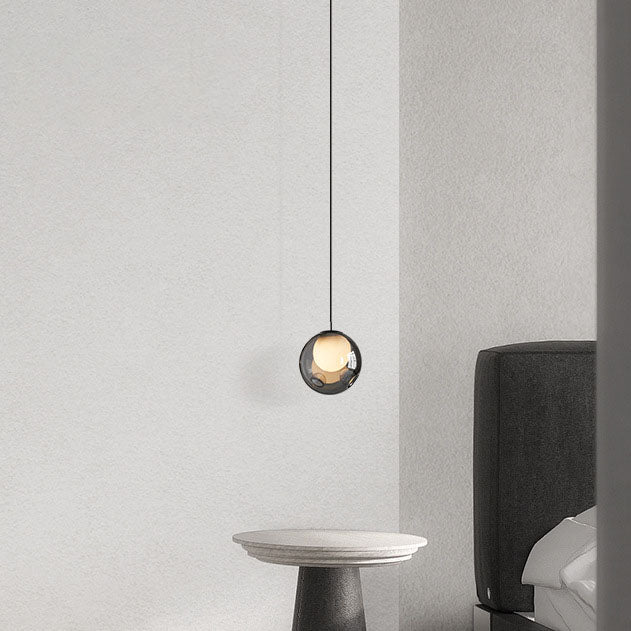 Lámpara colgante moderna minimalista de hardware y vidrio con esfera redonda de 1 luz para sala de estar 