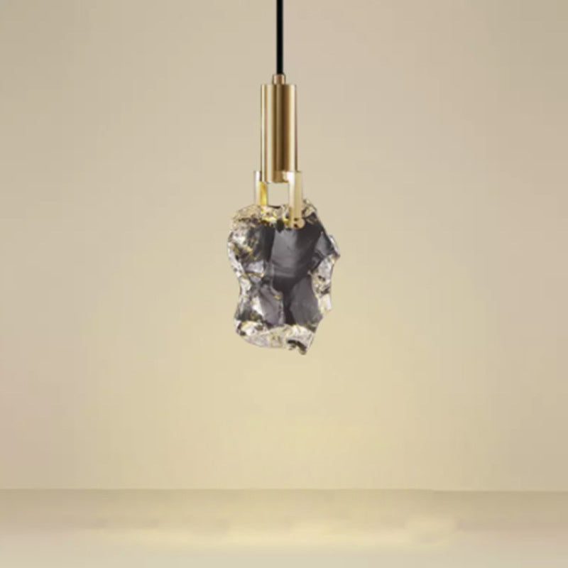 Moderne Luxus Kupfer unregelmäßige Kristall Stein LED Pendelleuchte für Wohnzimmer 