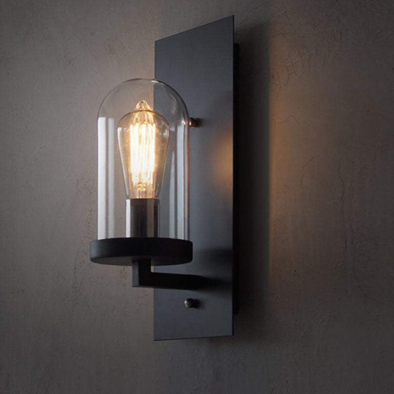 Applique Murale Rétro Minimaliste à Une Lumière avec Colonne en Verre et Plaque Carrée en Fer 