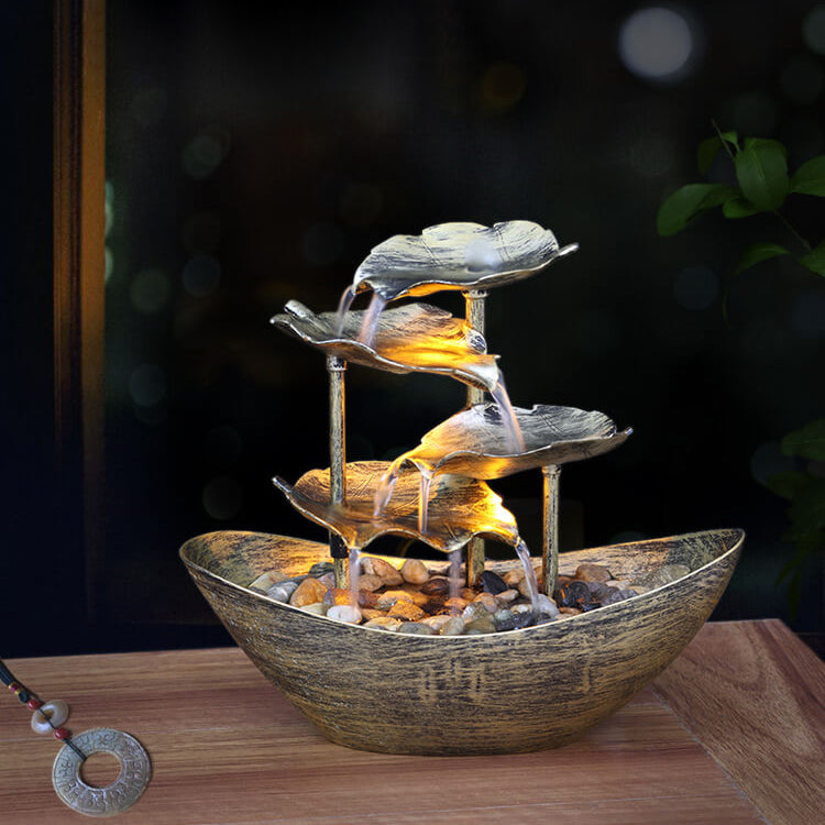 Creative Lotus Leaf Yuanbao Flowing Fountain LED Decorative Table Lamp