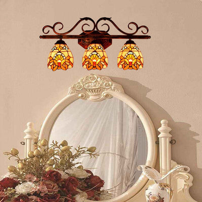 Europäische Vintage Tiffany Buntglas Eisen 3-Licht Spiegel Frontleuchte Wandleuchte Lampe