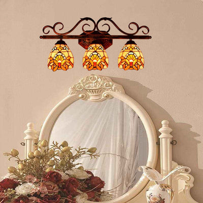 European Vintage Tiffany Stained Glass Iron 3-Light Mirror Front Light Wall Sconce Lamp