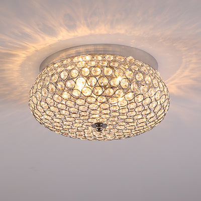 European Luxury Crystal Round Drum 2-Light Flush Mount Ceiling Light