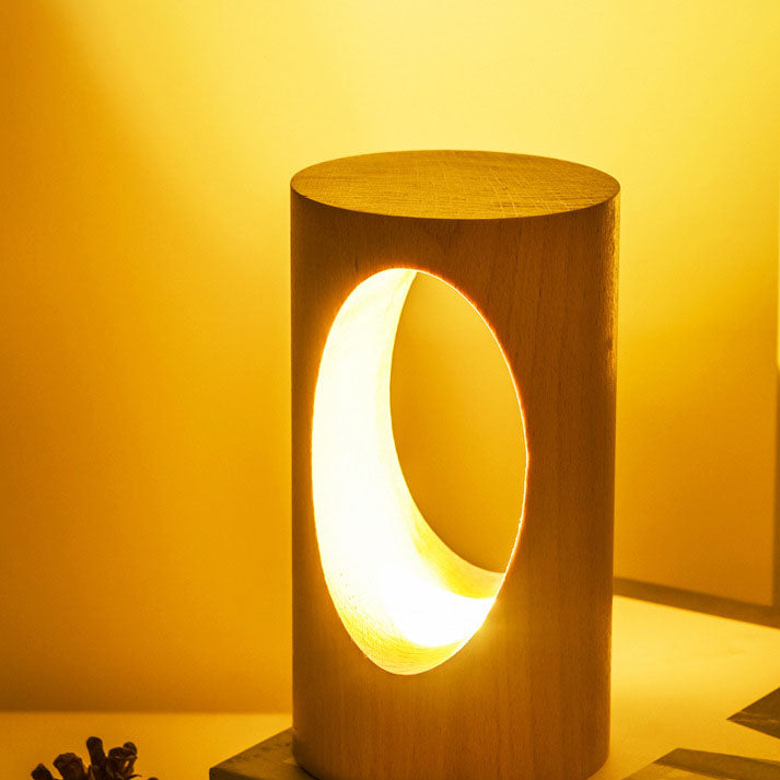 Lampe de table USB à colonne rectangulaire en bois massif japonais, veilleuse LED 