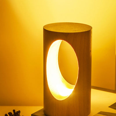 Japanese Solid Wood Rectangular Column LED Night Light USB Table Lamp