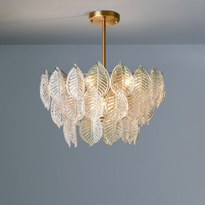Lustre traditionnel français avec finition dorée, motif de feuilles, abat-jour en feuille de verre, 5/7/9/15 lumières, pour salon 