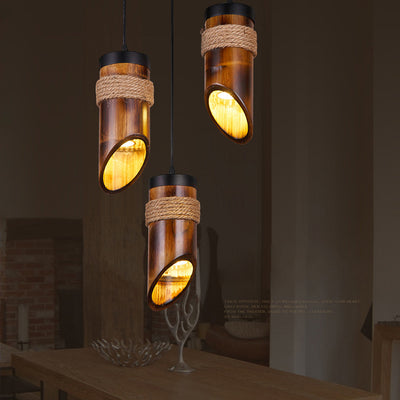 Rustic Vintage Hemp Rope Bamboo 1-Light Pendant Light