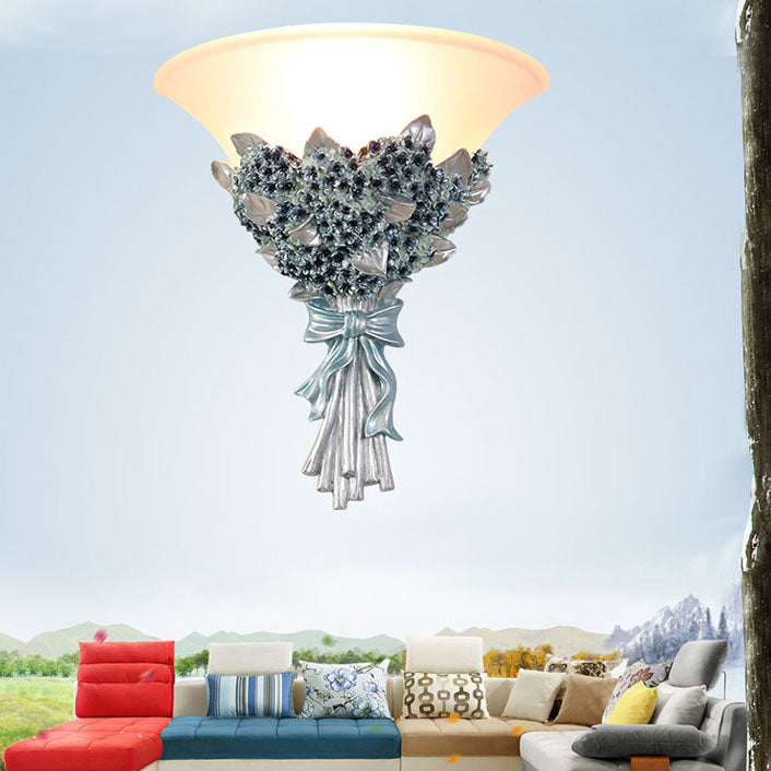 Contemporary Creative Bouquet Shape Resin Glass 1-Light Wall Sconce Lamp For Hallway