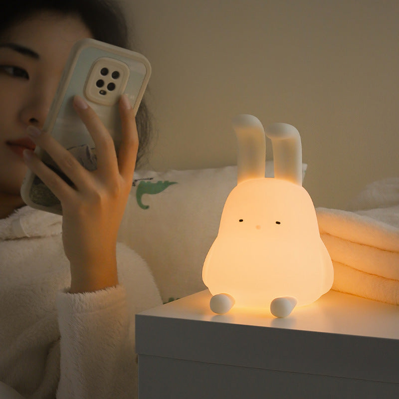 Creative Cute Folded Ear Rabbit Silicone Pat  LED Night Light Table Lamp