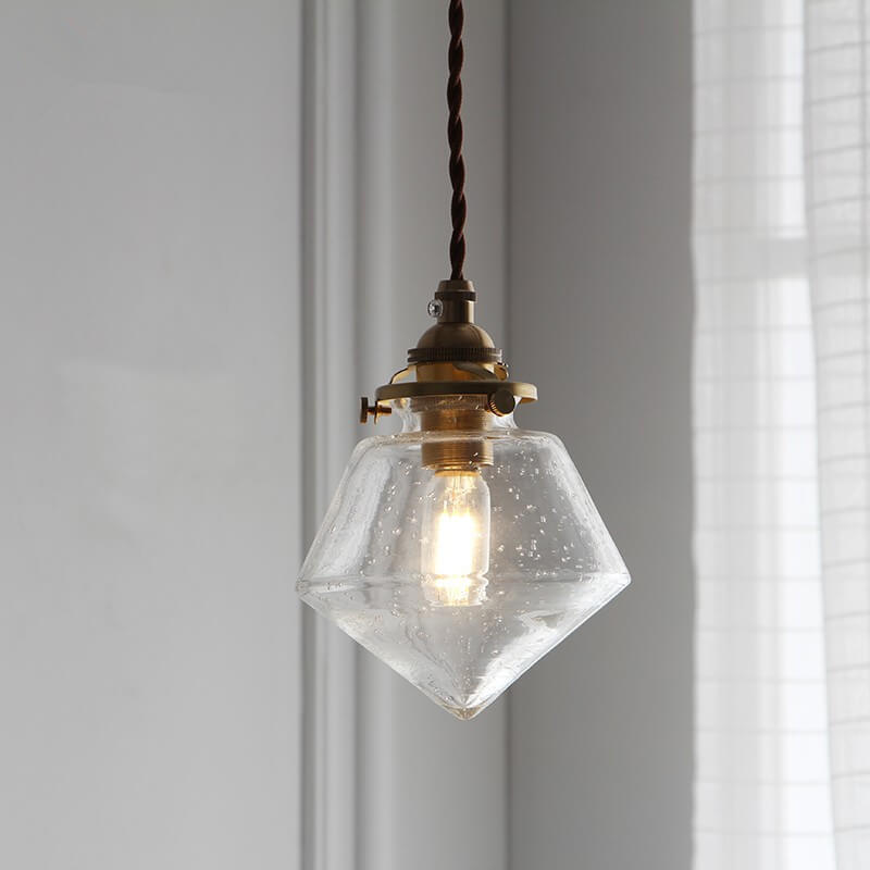 Japanese Vintage Rhombus Bubble Glass Jar 1-Light Pendant Light