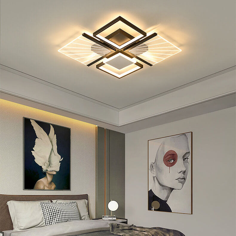 Modern Minimalist Geometric Shapes Black White Iron LED Flush Mount Light
