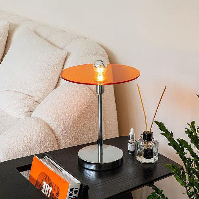 Lámpara de Mesa de 1 Luz con Soporte de Varilla de Hierro y Pantalla Acrílica Redonda de Simplicidad Moderna para Oficina en Casa 
