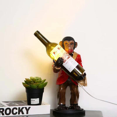 Contemporary Creative Orangutan Wine Bottle Glass Resin 1-Light Table Lamp For Living Room