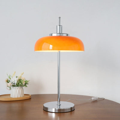 Vintage Simple Orange Dome Chrome Base 3-Light Table Lamp