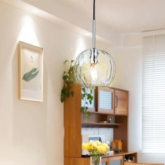 Vintage Minimalist Chrome Clear Round Ball Glass 1-Light Pendant Light