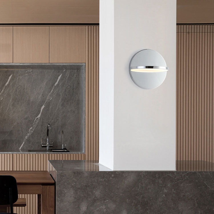 Moderne runde LED-Wandleuchte im nordischen Stil aus verchromtem Edelstahl für Wohnzimmer &amp; Schlafzimmer 