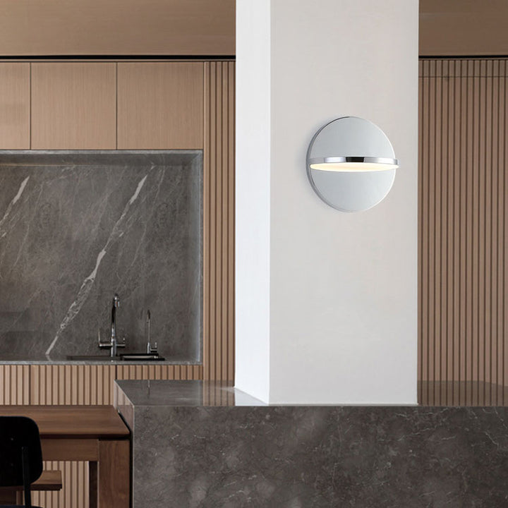 Moderne runde LED-Wandleuchte im nordischen Stil aus verchromtem Edelstahl für Wohnzimmer &amp; Schlafzimmer 