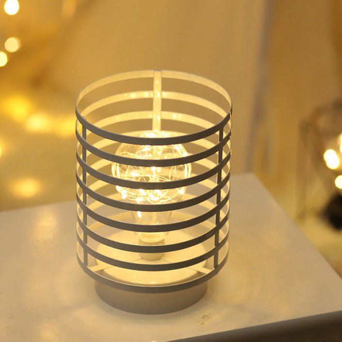 Modern Minimalist Round Column Iron LED Battery Night Light Table Lamp