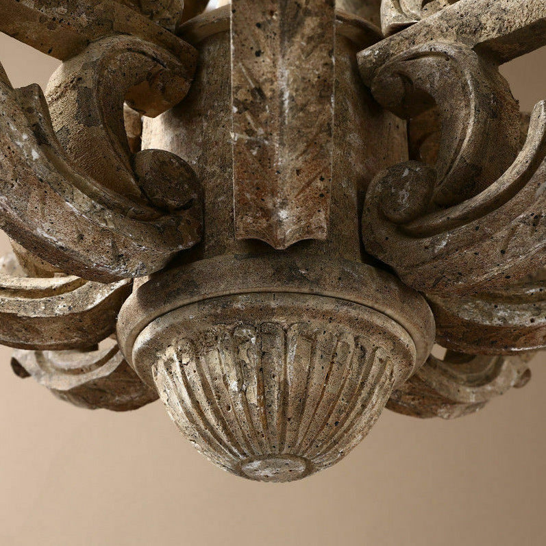 European Rustic Vintage Solid Wood 8-Light Chandelier