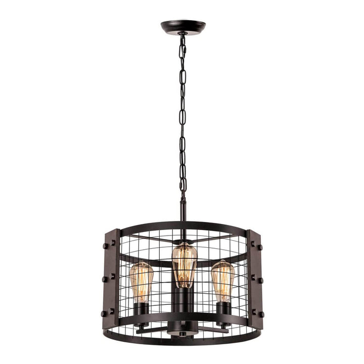 Industrial Vintage Iron Drum Shape 3-Light Chandelier