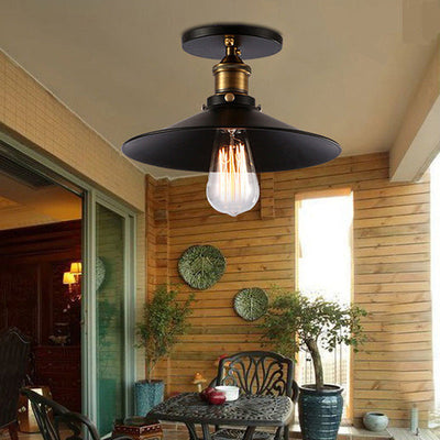 Contemporary Industrial Iron Conical Shade 1-Light Semi-Flush Mount Ceiling Light For Hallway