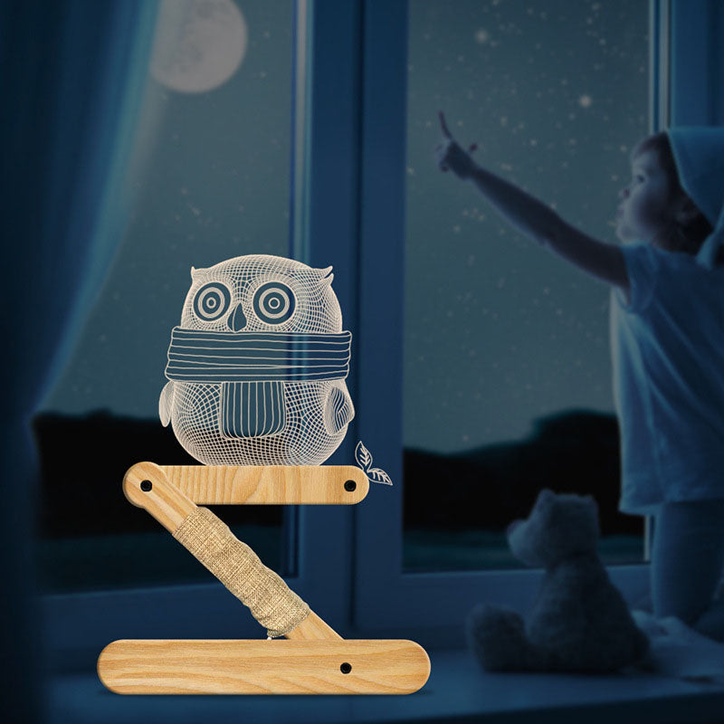 Lampe de table LED Creative Owls avec base en bois massif acrylique 