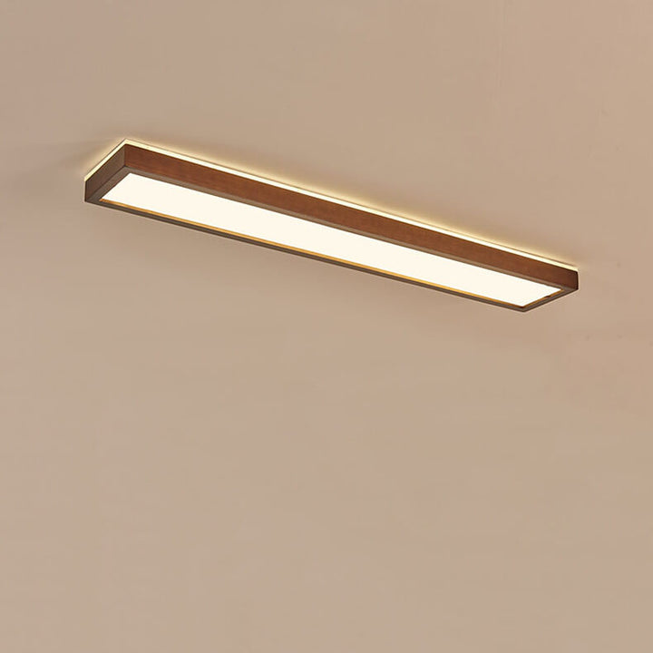 Japanese Minimalist Log Rectangular Walnut LED Flush Mount Ceiling Light