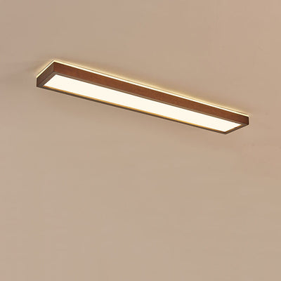 Japanese Minimalist Log Rectangular Walnut LED Flush Mount Ceiling Light