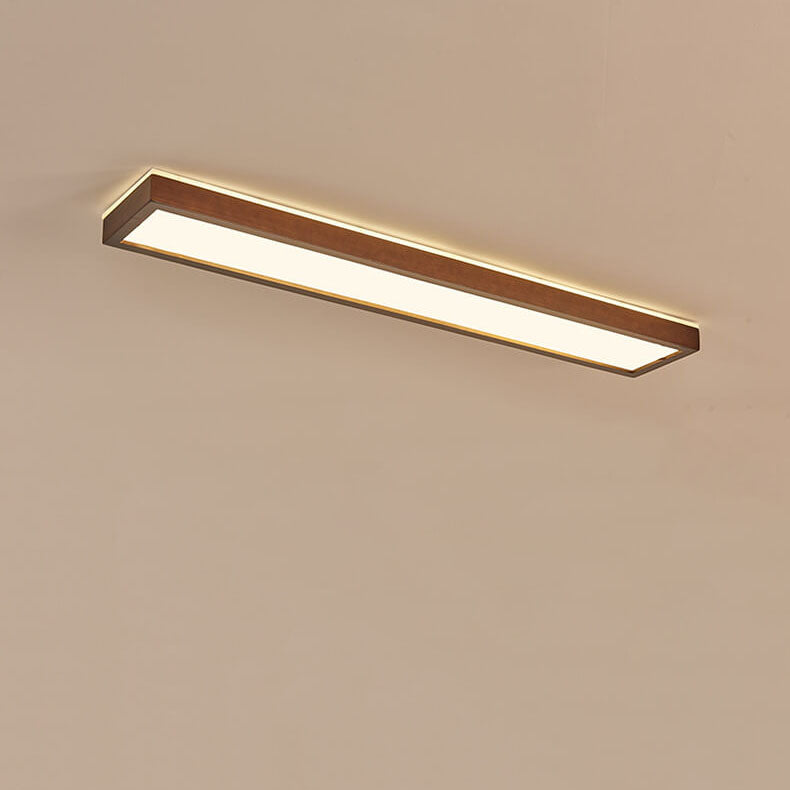 Japanese Minimalist Log Rectangular Walnut LED Flush Mount Ceiling Light