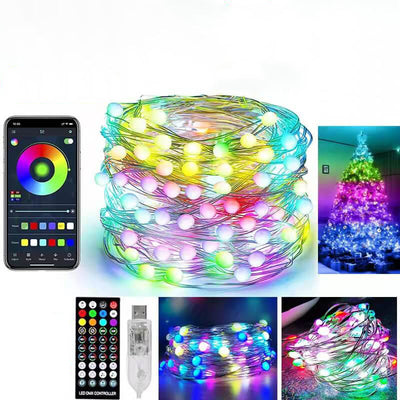 Guirlandes Lumineuses Décoratives Intelligentes Musique USB Bluetooth Application Fil de Cuivre Lumières Décoratives 