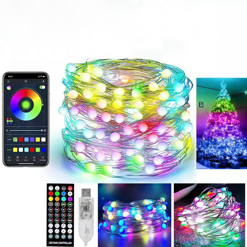 Guirlandes Lumineuses Décoratives Intelligentes Musique USB Bluetooth Application Fil de Cuivre Lumières Décoratives 