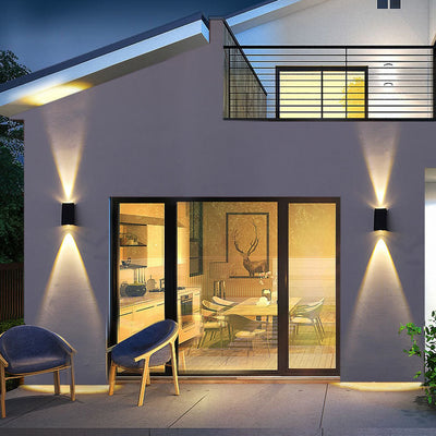 مصباح حائط LED مقاوم للماء مربع هندسي مشرق بالطاقة الشمسية البسيطة للاستخدام الخارجي 