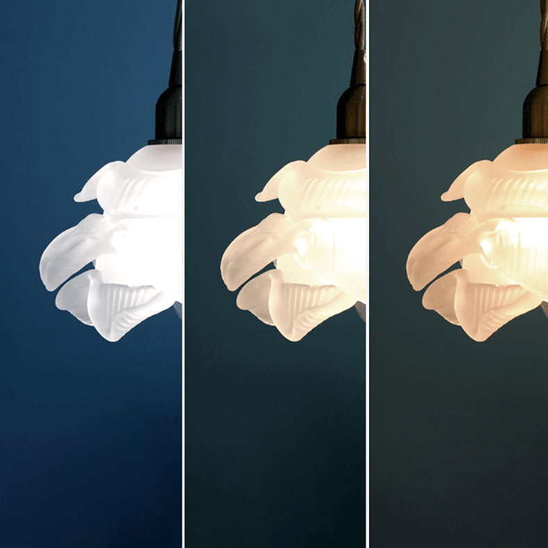 Moderno Art Deco Latón Floral Pantalla de Vidrio 1-Luz Lámpara Colgante Para Dormitorio 