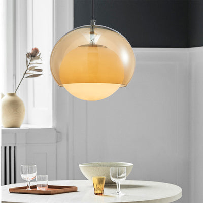 Vintage Milk Yellow Glass Round Globe 1-Light Pendant Light